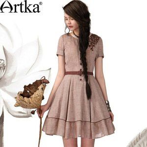 Artka -  Magnolia Autumn Embroidered Cotton Dress